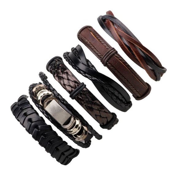 6pcs Men's Multilayer Leather Bracelet (Punk) ADJUSTABLE SIZES - Picture 2 of 4